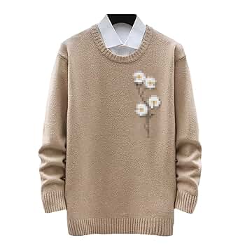 Mens Knitted Sweater Autumn Winter Pullover Flower Jumper